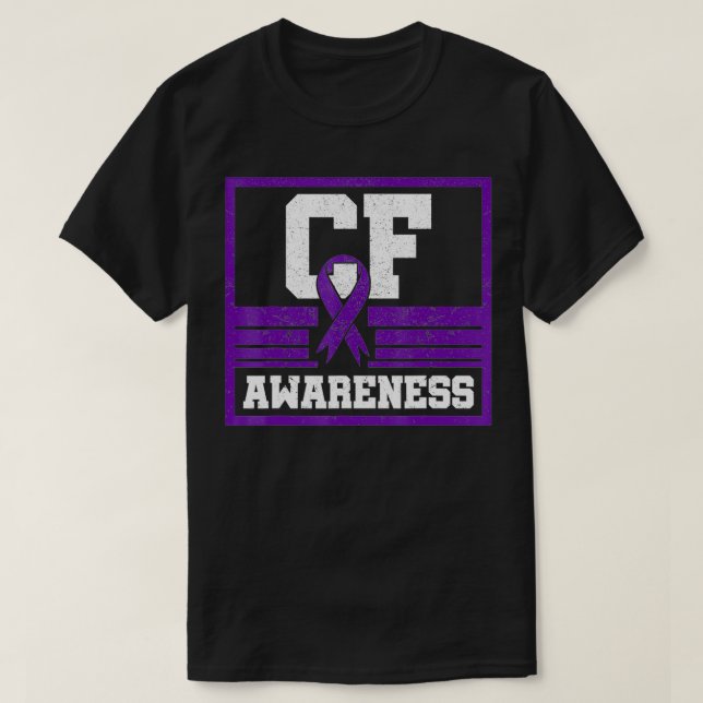 Camiseta CF Awareness Cystic Fibrosis Purple Ribbon Mucovis (Diseño del anverso)