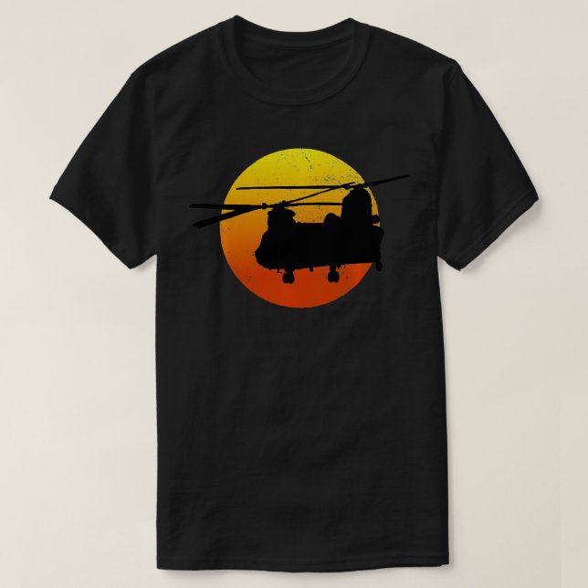 Camiseta CH47 Chinook Silhouette Sunset Military Helicopter (Diseño del anverso)