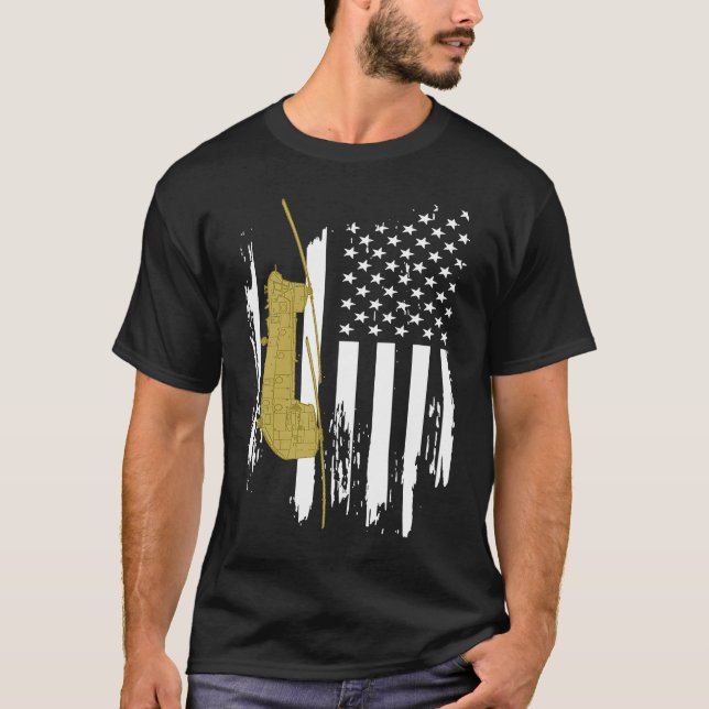 Camiseta CH 47 Chinook Military Helicopter American Flag (Anverso)