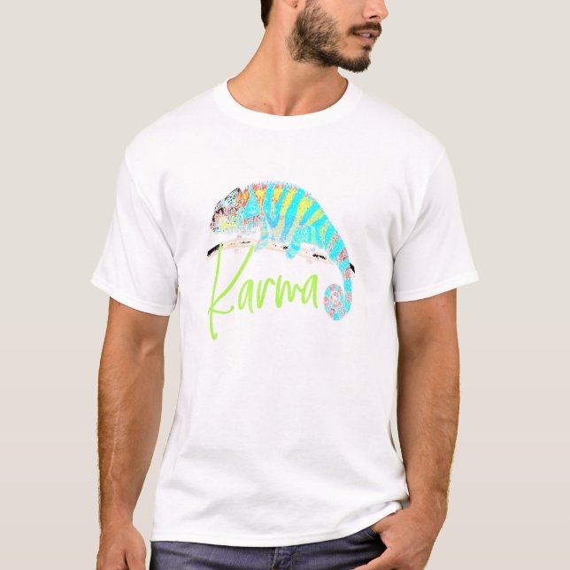 Camiseta Chameleon Karma Pun Retro Lizard de los años 80 (Anverso)