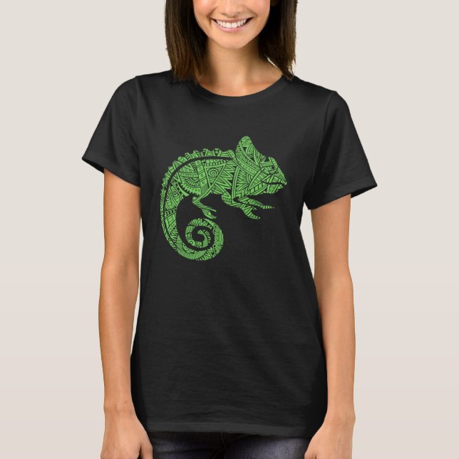 Camiseta Chameleon Reptile Animal Aztec Maya Maori Tribal P (Anverso)
