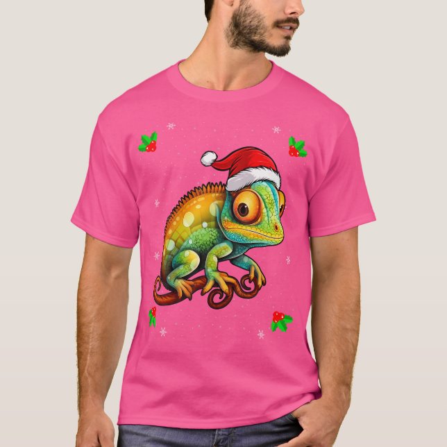 Camiseta Chameleon Viendo Navidades de Santa Hat Xmas Chame (Anverso)