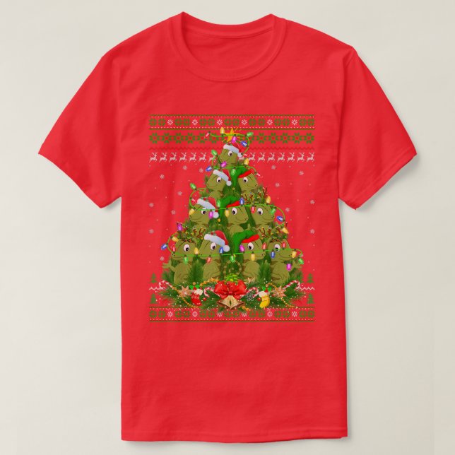 Camiseta Chameleon Xmas Lighting Tree Santa Chameleon Ugly  (Diseño del anverso)