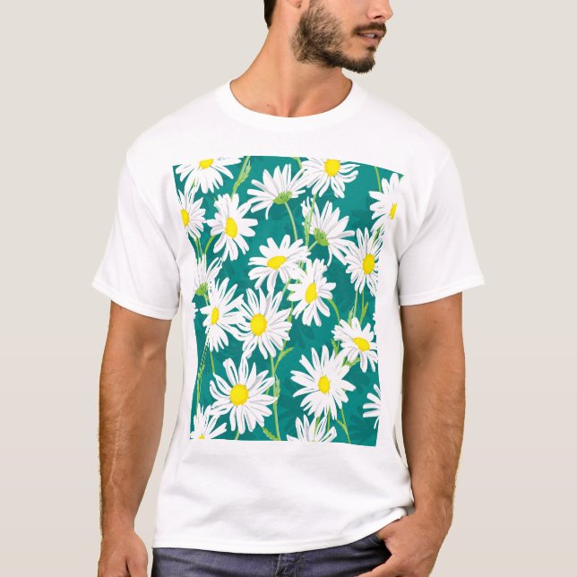 Camiseta Chamomile Turquoise: Ilustracion floral sin foco. (Anverso)
