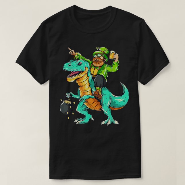 Camiseta Chamrock de dinosaurio con barba en el Día de San  (Diseño del anverso)