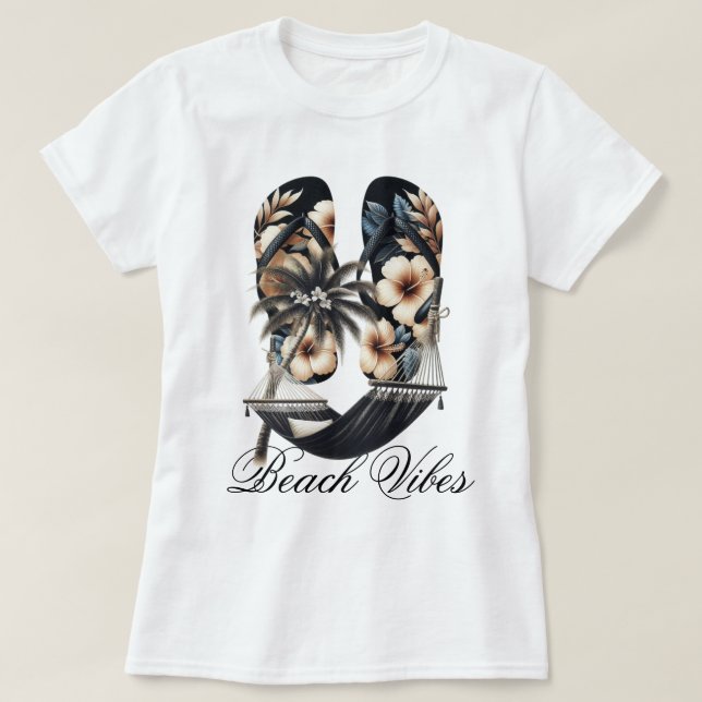 Camiseta Chanclas y hamacas ambiente de playa (Diseño del anverso)