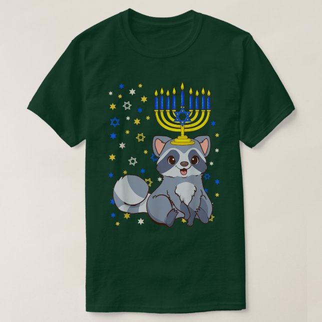 Camiseta Chanukah Jewish Menorah Raccoon Funny Hanukkah (Diseño del anverso)