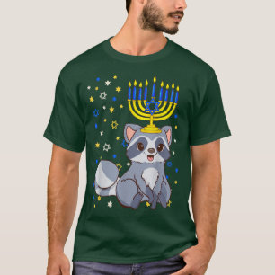 Camiseta Chanukah Jewish Menorah Raccoon Funny Hanukkah