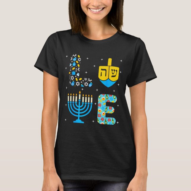 Camiseta Chanukah Menorah Dreidel Icons Hanukkah Love Celeb (Anverso)