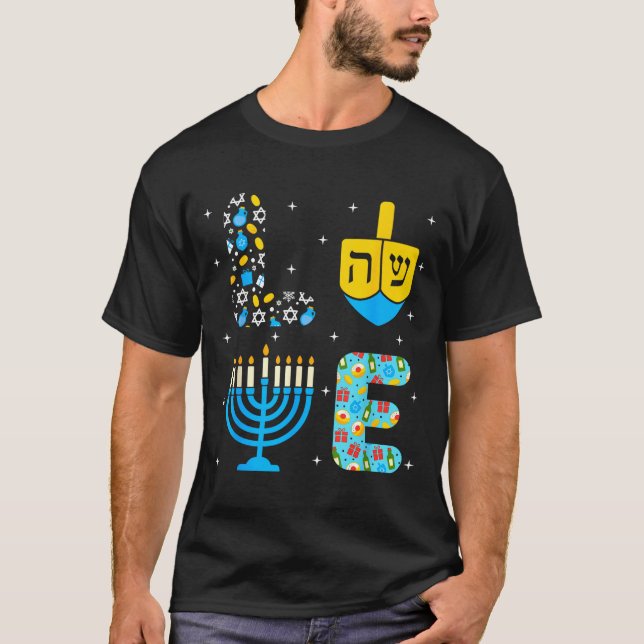 Camiseta Chanukah Menorah Dreidel Icons Hanukkah Love Celeb (Anverso)