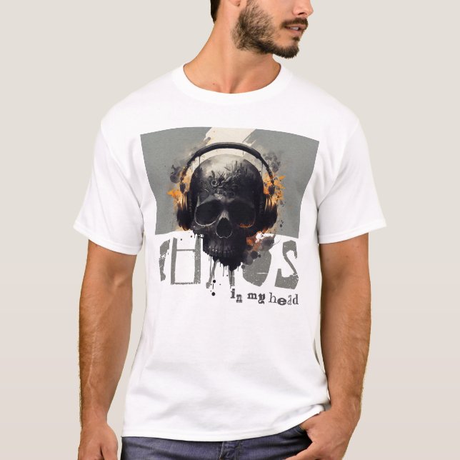 Camiseta Chaos im Kopf Totenkopf mit Kopfhörer Design (Anverso)