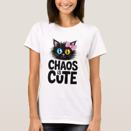 Camiseta Chaos Is Cute – Adorable Black Cat with Bow Kawaii