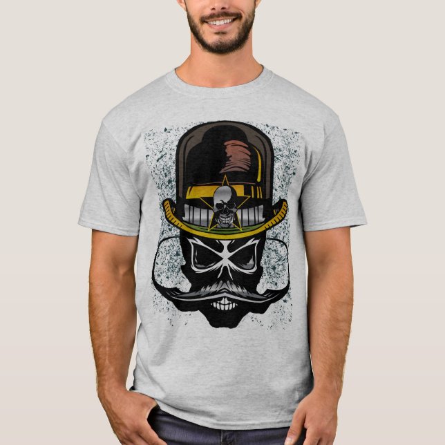Camiseta chapeau hipster moustache_tete_de_mort_crane (Anverso)