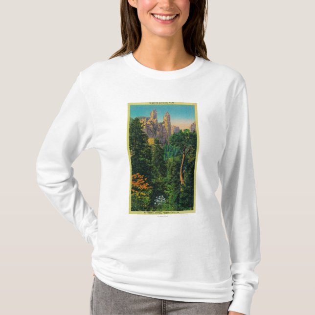 Camiseta Chapiteles de la catedral y valle de Yosemite (Anverso)