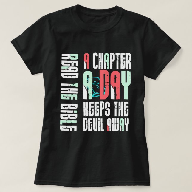 Camiseta Chapter A Day Keep The Devil Away-Funny Christian  (Diseño del anverso)