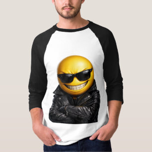 Camiseta Chaqueta de cuero Emoji Genial y Confiado