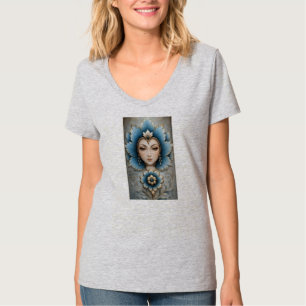 Camiseta Chaqueta vaquera azul y plateada con flores y dama
