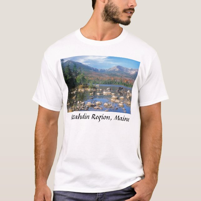 Camiseta Charca y alces, región de Katahdin, M de la (Anverso)