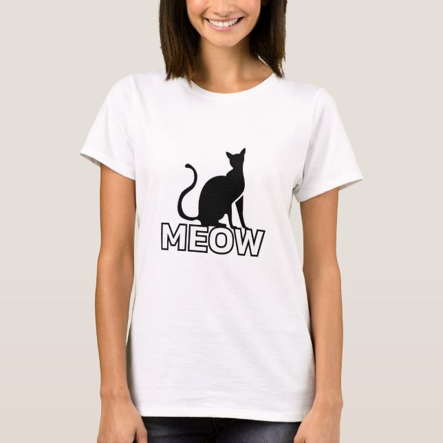 Camiseta Charla felina de moda - Silueta gata blanca "MEA" (Anverso)