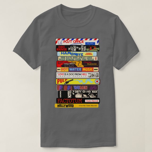 Camiseta Charles Bukowski Books Stack (Diseño del anverso)