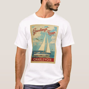 Camiseta Charlevoix T-Shirt Sailboat Vintage Michigan