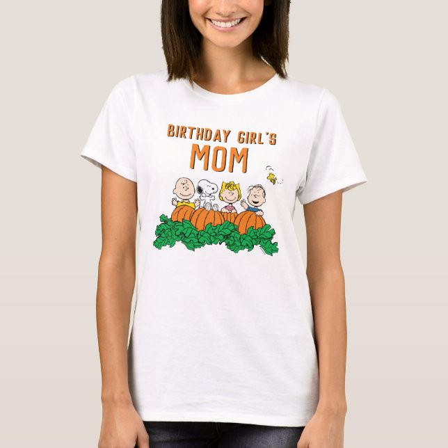 Camiseta Charlie Brown y la mamá de cumpleaños de la calaba (Anverso)