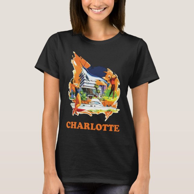 Camiseta Charlotte Skyline Viaje de Época Moderna (Anverso)
