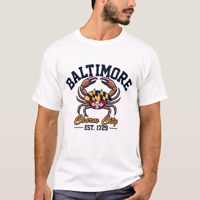 Camiseta Charm City Baltimore Maryland Crab Flag (Anverso)