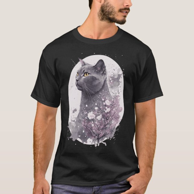 Camiseta Chartreux Cat Cherry Blossom Floral Sakur (Anverso)