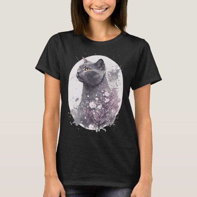 Camiseta Chartreux Cat Japanese Cherry Blossom Floral Sakur (Anverso)