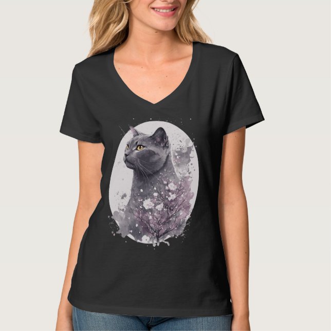 Camiseta Chartreux Cat Japanese Cherry Blossom Floral Sakur (Anverso)