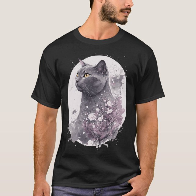 Camiseta Chartreux Cat Japanese Cherry Blossom Floral Sakur (Anverso)