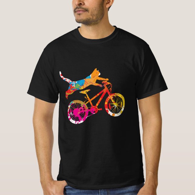 Camiseta Chat drôle sur un vélo en peinture. (Anverso)