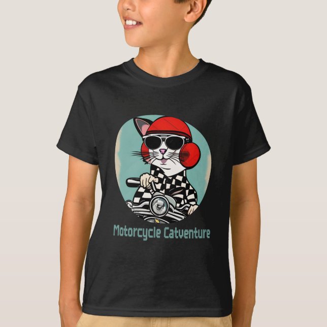 Camiseta Chat motard stylé - Casque rouge et lunettes  (Anverso)