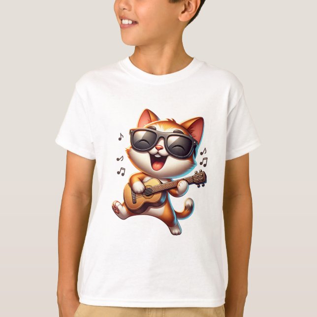 Camiseta Chat qui joue de la guitare (Anverso)