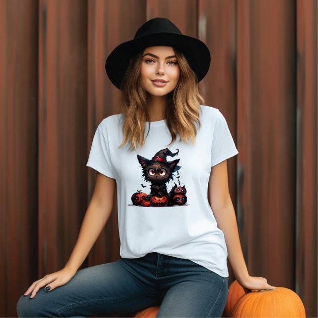 Camiseta Chaton Sorcier avec Citrouilles d'Halloween (Subido por el creador)