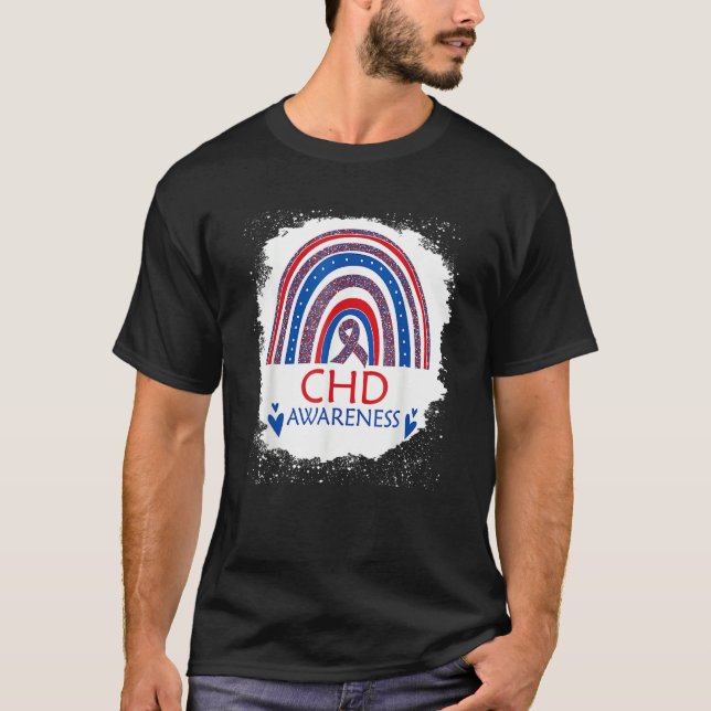 Camiseta CHD Awareness Bleached Rainbow Blue And Red Ribbon (Anverso)