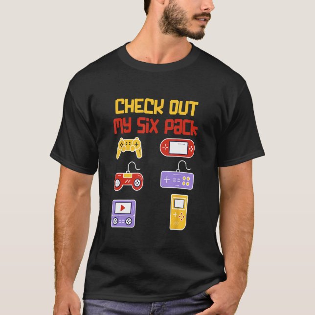 Camiseta Check Out My Six Pack  Pixel Video Game for Gamers (Anverso)