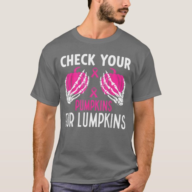 Camiseta Check Your Pumpkins Funny Breast Cancer Awareness  (Anverso)
