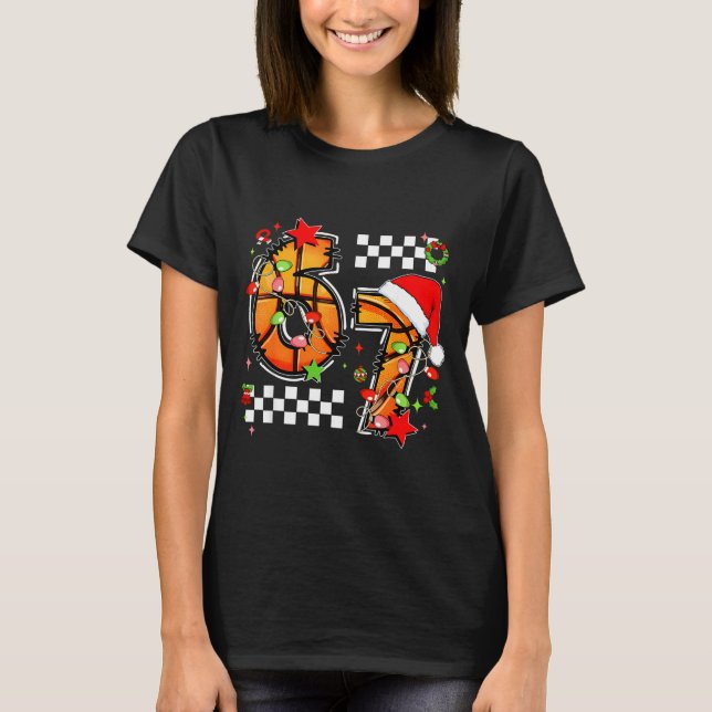Camiseta Checkered 67 Basketball Santa Hat Christmas Six Se (Anverso)