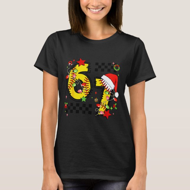 Camiseta Checkered 67 Softball Santa Hat Christmas Six Seve (Anverso)