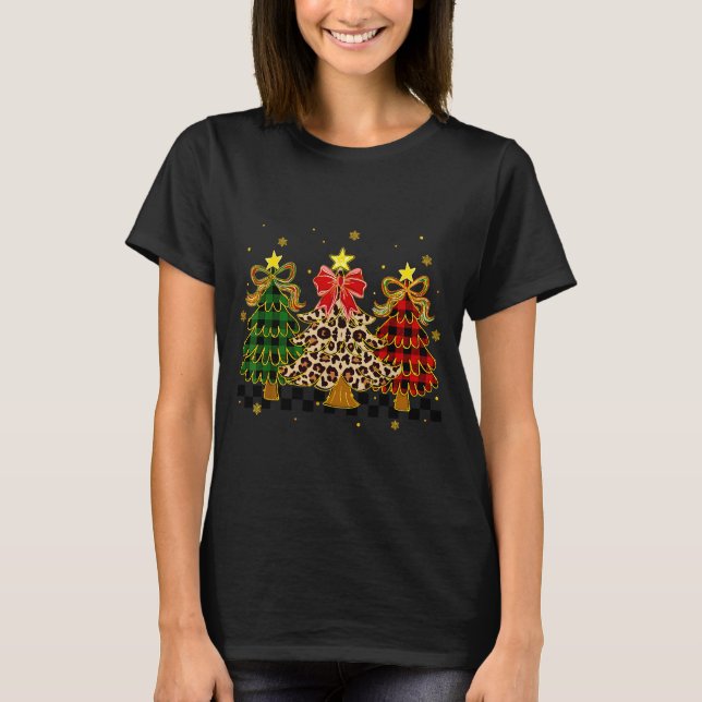 Camiseta Checkered Christmas Trees Red Green Plaid Leopard  (Anverso)