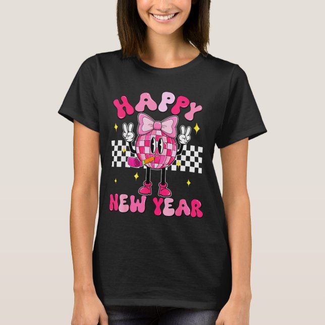Camiseta Checkered Happy New Year 2026 Disco Ball New Year  (Anverso)
