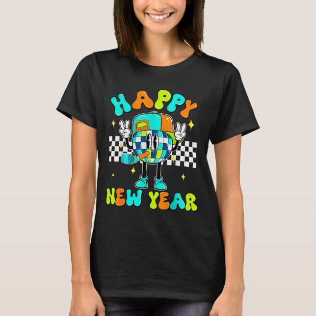 Camiseta Checkered Happy New Year 2026 Disco Ball New Year  (Anverso)