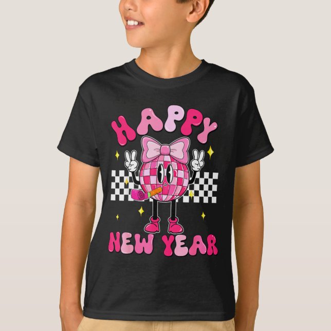 Camiseta Checkered Happy New Year 2026 Disco Ball New Year  (Anverso)