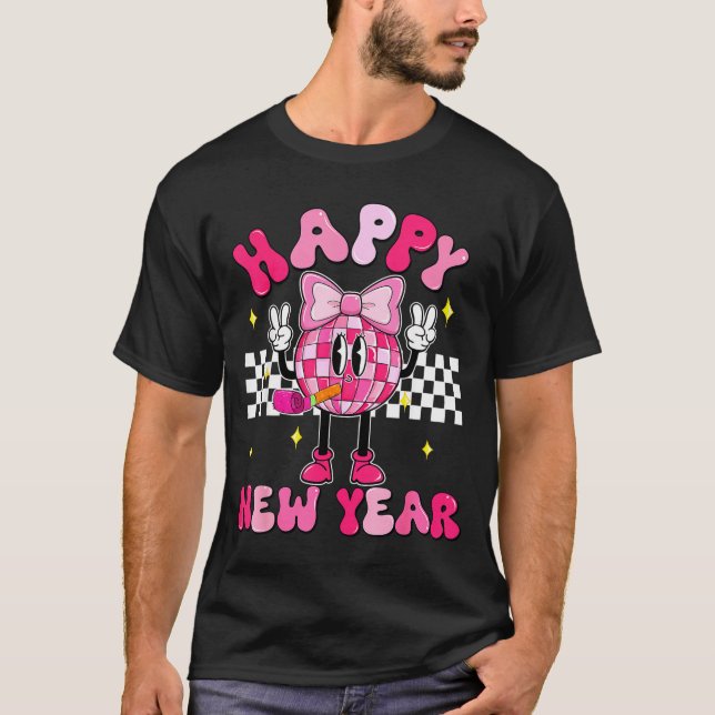 Camiseta Checkered Happy New Year 2026 Disco Ball New Year  (Anverso)