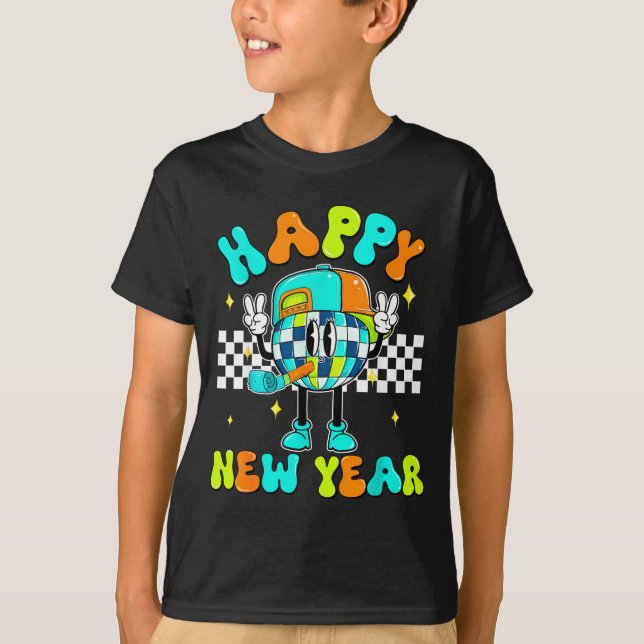 Camiseta Checkered Happy New Year 2026 Disco Ball New Year  (Anverso)