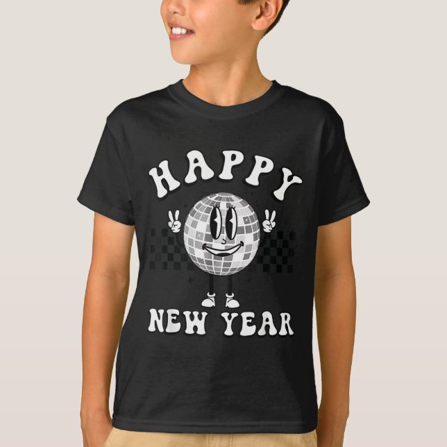 Camiseta Checkered Happy New Year 2026 Disco Ball New Year  (Anverso)