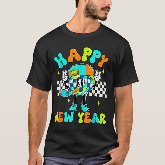 Camiseta Checkered Happy New Year 2026 Disco Ball New Year  (Anverso)