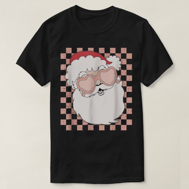 Camiseta Checkered Santa Claus With Heart Glasses Christmas (Diseño del anverso)